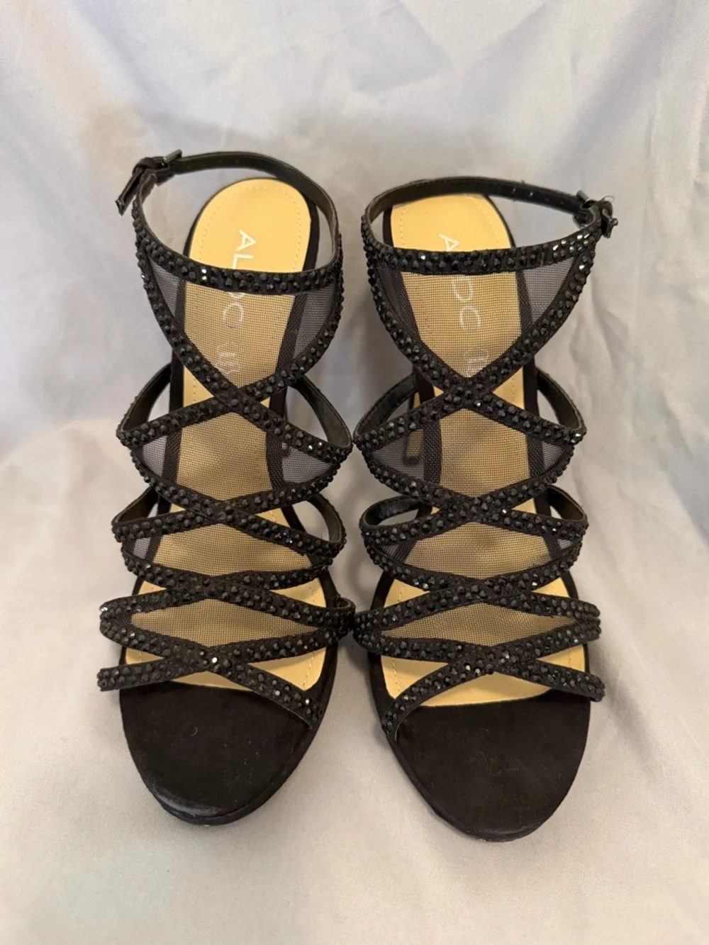 ALDO Black Rhinestone Strappy Stiletto Sandals – Size 9
